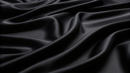 Obraz premium Abstract Black silk fabric background. A very lightweight viscose fabric with rich drapery and a smooth texture with a subtle matte sheen. background texture, pattern. smooth satin texture