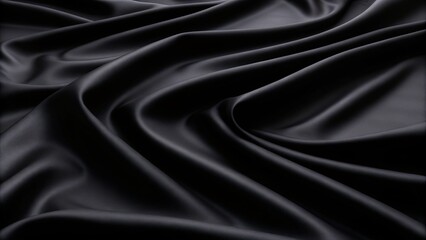 Obraz premium Abstract Black silk fabric background. A very lightweight viscose fabric with rich drapery and a smooth texture with a subtle matte sheen. background texture, pattern. smooth satin texture