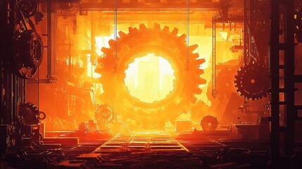Industrial Design Elements Featuring Gears and Cogs in Warm Light