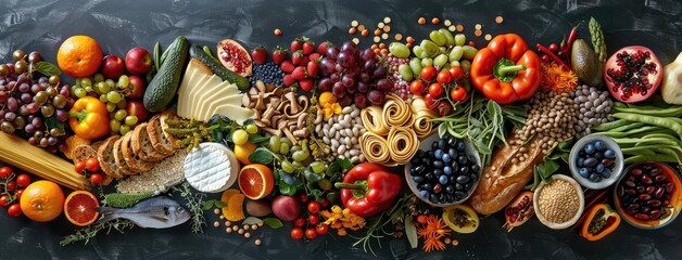 Colorful Assortment of Fresh Food on Dark Background