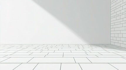 A minimalistic interior with stark white walls and tiled floors