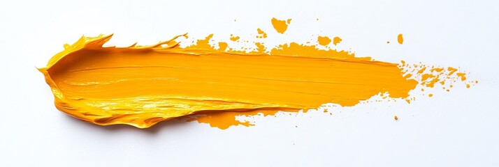 Fototapeta premium A vivid yellow paint stroke on a white base is excellent for creative designs, art projects, and multiple backgrounds