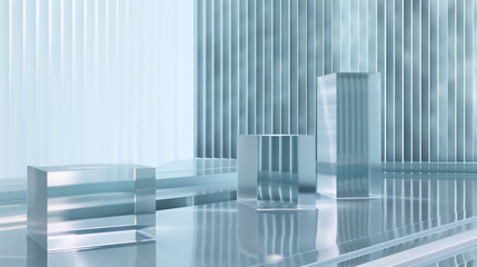 Naklejka premium Blue translucent glass background booth