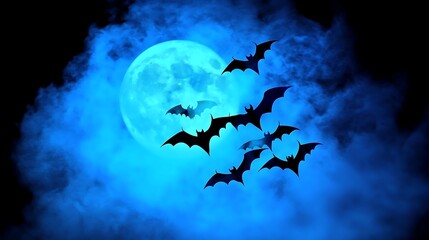Bats Flying Night Sky Blue Moon