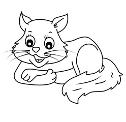 Cute cartoon hand drawn vector smiley Kitten coloring page.