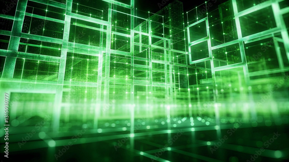 Wall mural background of green technology that is abstract and computer generated in three dimensions. glass bl