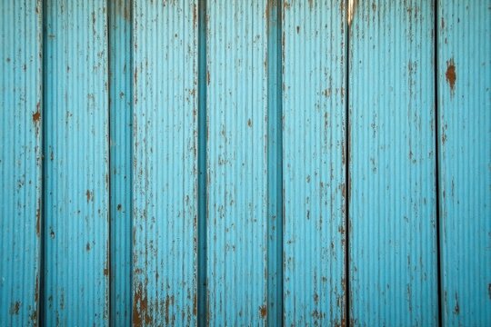 Textured Pale Blue Corrugated Metal Surface with Peeling Paint and Subtle Rust Showing Through