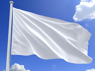 White flag waving, blue sky, clouds (1)