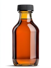 Clear glass bottle of honey syrup with a convenient pour cap isolated on a bright white background