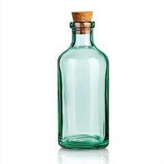 Charming green glass bottle with cork stopper displayed on a white surface highlighting its unique color and design