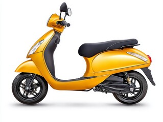 Obraz premium Unique yellow scooter featuring a curved tank captured from a side view perspective highlighting its playful design