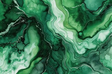 Obraz premium Lush Green Watercolor Background Pattern with Veined Marble-Like Texture and Festive Elegance