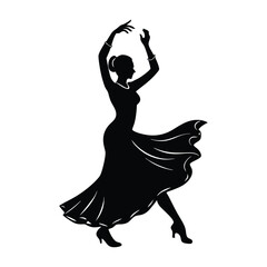 Flamenco Dancer Raising One Hand Elegantly While Twirling Silhouette Art
