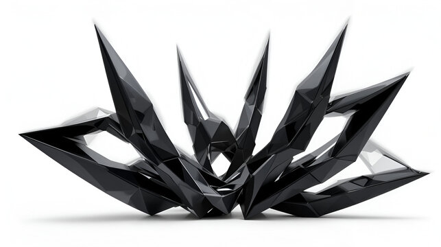 Abstract black geometric sculpture with sharp edges displayed prominently isolated on transparent background. Delight - Fairytale. Illustration