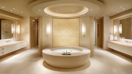 Luxury Ensuite Bathroom Design: Modern Freestanding Tub and Ambient Lighting AI Generated