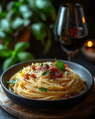 Elegant Carbonara Pasta Dish with Fresh Ingredients