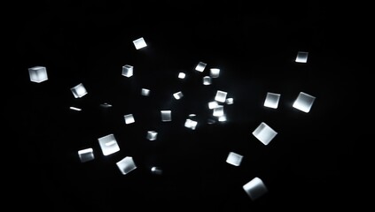 Glowing cubes floating in dark space.