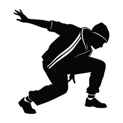 Hip-Hop Dancer in a Low Crouch Preparing for a Jump Silhouette Art
