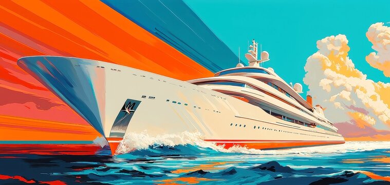 Naklejki Art Deco Cruise Ship Poster, a vibrant depiction featuring sleek lines, vintage fonts, and a glamorous maritime journey, capturing the essence of luxurious travel.