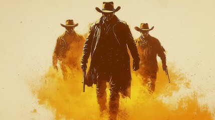 Western Adventure Canvas, a striking artwork featuring iconic cowboy silhouettes against a vibrant backdrop, enhanced by bold typography for a timeless cinematic feel.