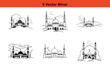 Obraz premium Mosque Silhouettes, Islamic Mosque Silhouette Vector Pack