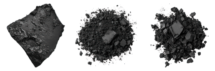 Three pieces of charcoal isolated on transparency background