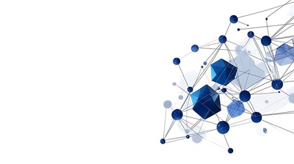 Abstract 3D Render: Interconnected Blue Cubes and Spheres on White Background AI Generated