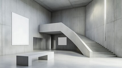 Obraz premium Modern Concrete Staircase and Gallery Interior: A 3D Render AI Generated