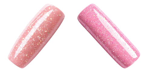 Soft pink and glittery nail polish samples on transparency background