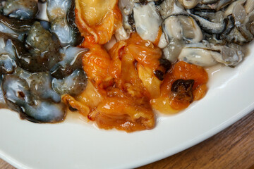 Korean seafood dish. Raw sea squirt