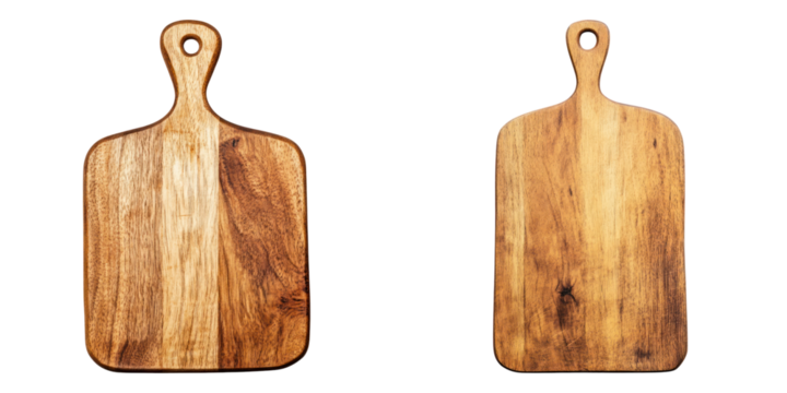 Wooden cutting boards with handles isolated on transparency background