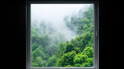 Misty Mountain View from Window  Serene Nature Scene