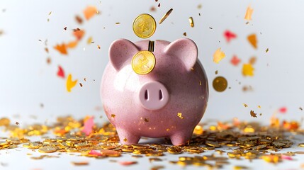 Celebration of savings piggy bank with coins festive atmosphere photography indoor close-up financial concept