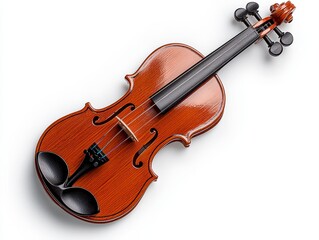 Fototapeta premium Exquisite wooden toy violin displayed on a clean white background ideal for inspiring young musicians and creativity