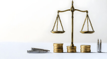 A balanced scale with one side holding golden coins and the other side holding a book, symbolizing the balance between wealth and knowledge, financial wisdom, and informed decision-making.
