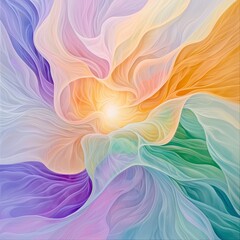 Obraz premium Colorful abstract painting depicting a translucent womb bathed in shimmering pastel hues and vibrant textures