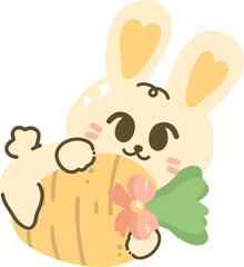 Cute Easter Bunny with a big carrot, Happy easter, Cartoon hand drawing