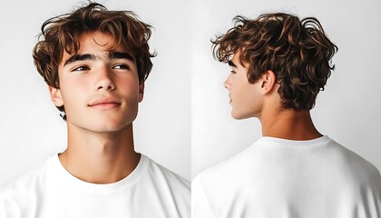 Teen boy's curly hairstyle, studio shot
