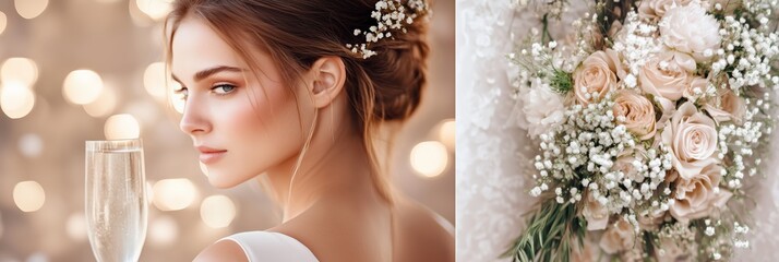 Elegant wedding bride bouquet champagne AI generated