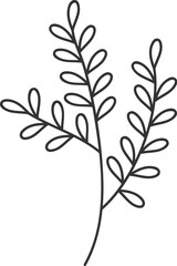 Simple black line art sprig on white background for design