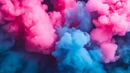 Fototapeta premium A vivid, swirling combination of pink and blue smoke against a dark setting, creating an enchanting visual spectacle