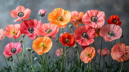 Fototapeta premium Vibrant Display of Poppies in Various Colors Against a Soft Background for Nature and Floral Themes