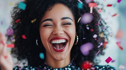 Entrepreneurs celebrating business growth with confetti in a joyful office environment