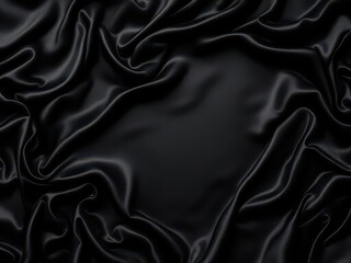 Obraz premium A close-up of elegant black satin fabric with soft folds and wrinkles, ideal for fashion, luxury, or interior design projects.