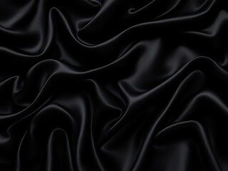 Obraz premium A close-up of elegant black satin fabric with soft folds and wrinkles, ideal for fashion, luxury, or interior design projects.