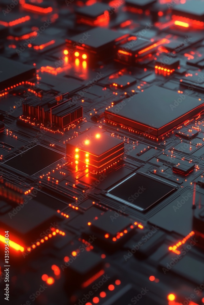 Poster stunning abstract representation of technology with glowing neon circuits and patterns. this image c