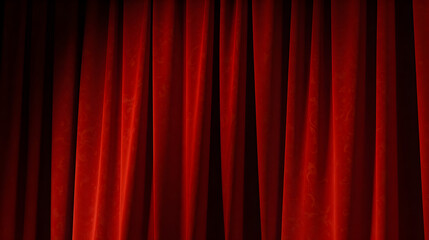 Elegant Red Velvet Stage Curtain Slightly Parted with Dramatic Golden Spotlight Creating Classic Theatrical Atmosphere - World Theatre Day