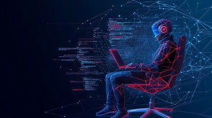 Cybersecurity Expert at Work: Digital Art Depicting a Hacker in Action AI Generated