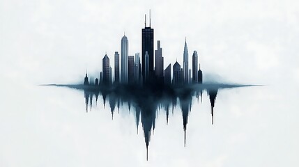 Floating Cityscape: A Digital Painting of an Urban Silhouette AI Generated