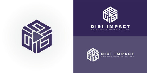 The dynamic logo uniquely represents the initials DI through a striking geometric emblem perfectly tailored for businesses in Media and Entertainment.